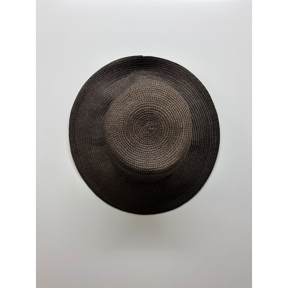 Talbots Womens Wide Brim Sun Hat Dark Brown Woven Paper Blend Summer Beach